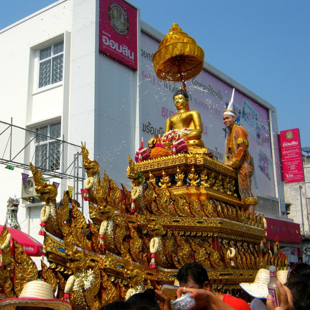buddha float during songkran parade in chiang mai