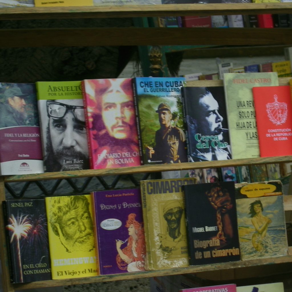 row of che guevara books in havana