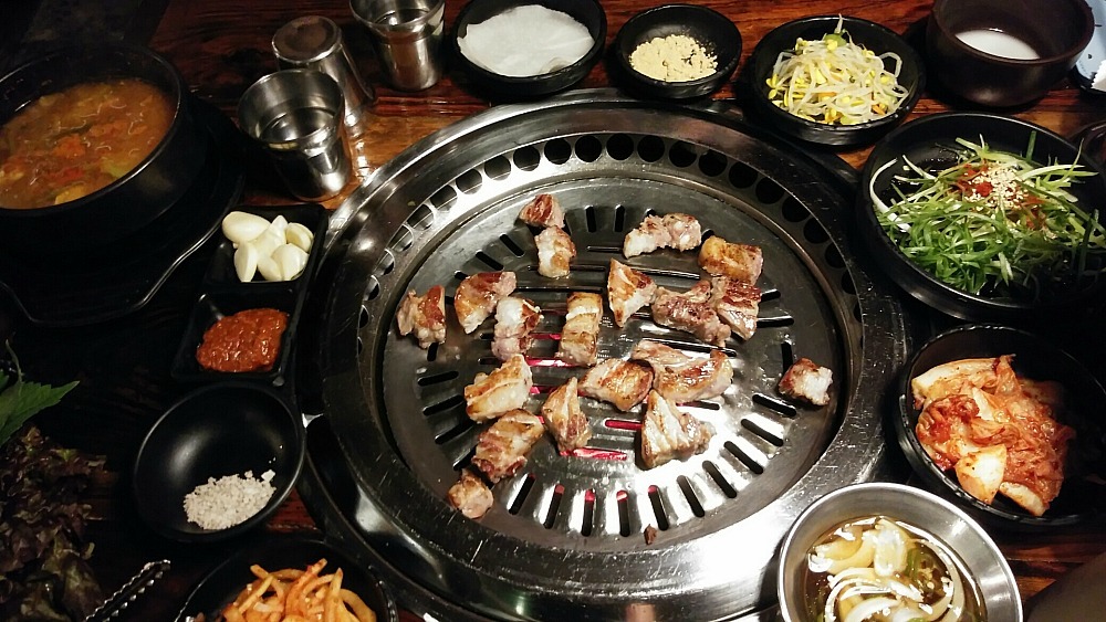 meat on the grill at a Korean barbecue