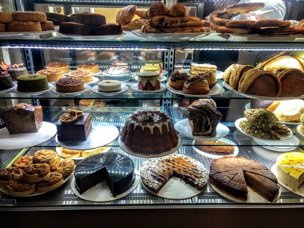 cakes on display in a Mexico City cafe