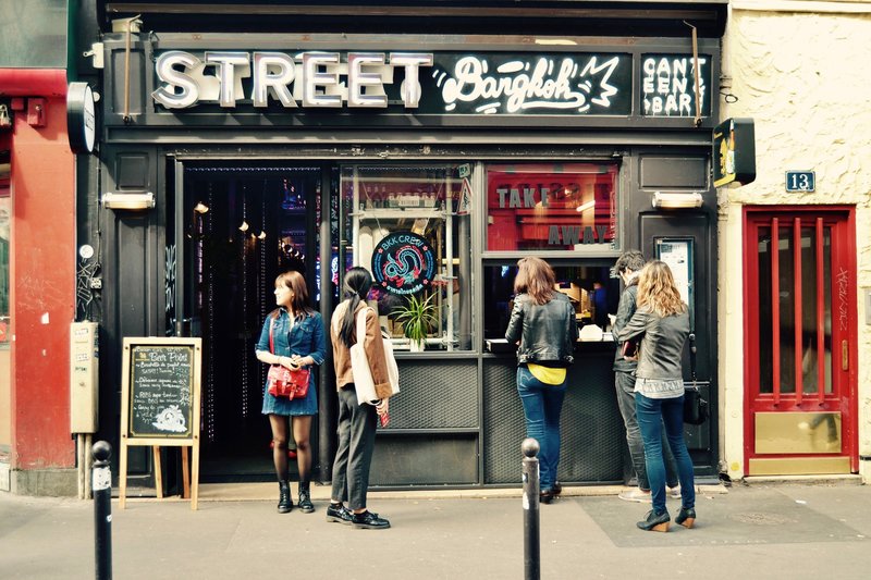 exterior of a Thai street food stall in Paris