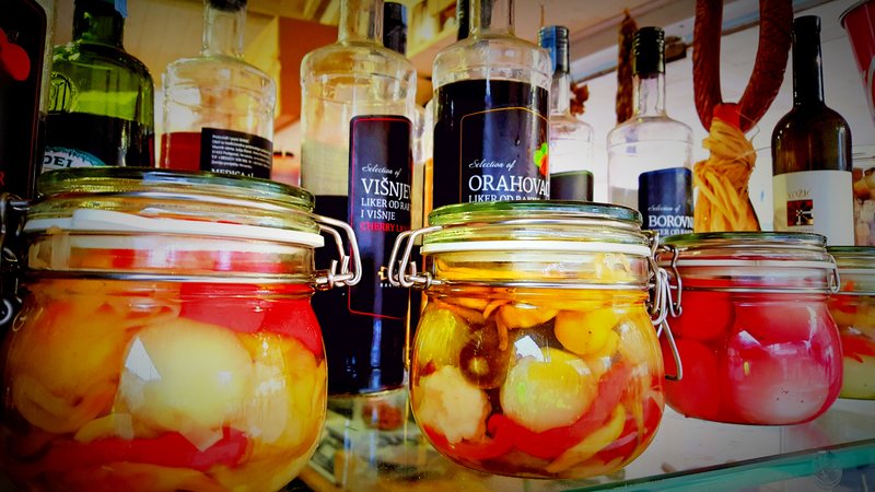jars of pickled goods at the market in Zagreb