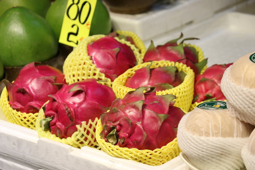 dragonfruit on display at the market