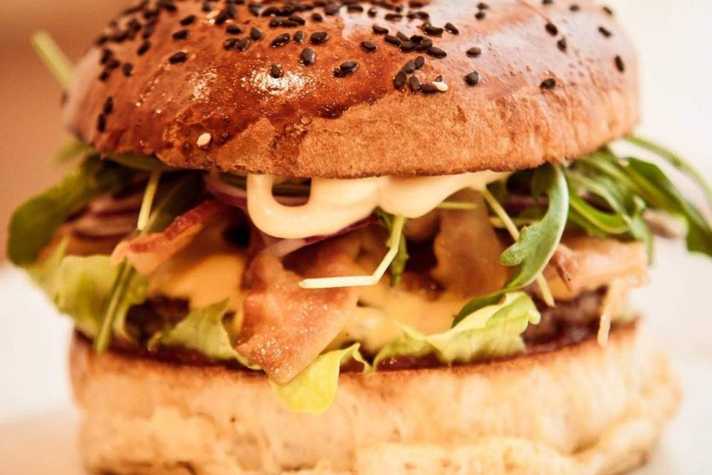 close-up of hamburger
